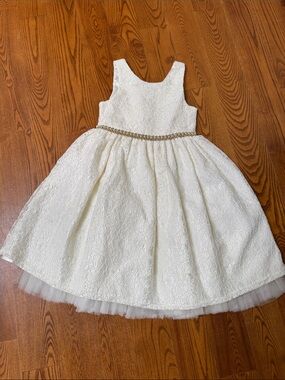 American Princess Cream Lace Party Dress with Gold Accent